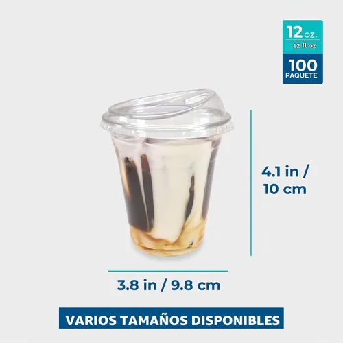 Vista 3 de Freshware Vasos de plástico transparente con tapas para sorbos sin popote [100 tazas – 12 onzas] Vaso desechable para café helado, batido, bebidas