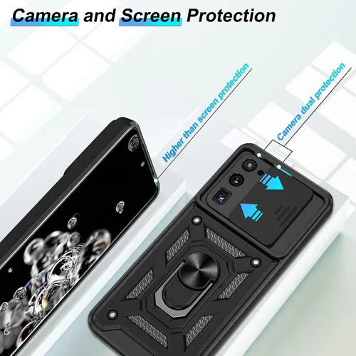 Vista 2 de ATUMP Funda protectora para Samsung Galaxy S20 Ultra con protector de pantalla HD, resistente con rotación de 360° con soporte de metal