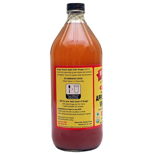 Vista 2 de Bragg Vinagre de sidra de manzana crudo orgánico, 32 onzas, 1 paquete