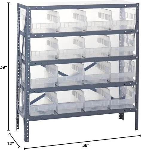 Vista 94 de Quantum QSBU-245BK Heavy Duty Shelving Unit with (7) Shelves and (24) QUS245 Black Bins for Garage Warehouse Storage Distribution 400 lb Load