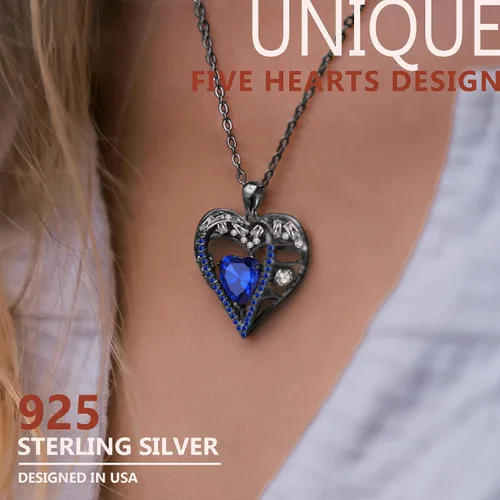 Vista 115 de Collar de cristal de 5 corazones, chapado en oro rosa de 18 quilates, colgante con cadena de plata de ley 925 de 18 + 2 pulgadas, joyería de piedra