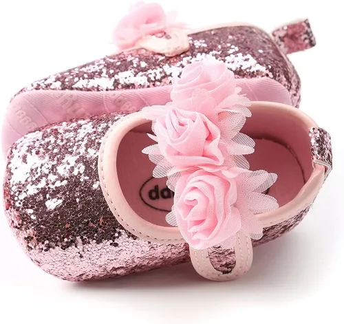 Vista 5 de Antheron Baby Girls Mary Jane Flats - Mocasines para bebé con suela suave, diseño floral brillante