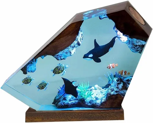 Vista 14 de Lámpara hecha a mano de la resina del océano 3D, luz de la noche de la resina accionada por USB para la decoración