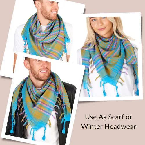 Vista 42 de LOVARZI Shemagh Cottons Arab Keffiyeh - Bufanda militar táctica para cabeza y cuello