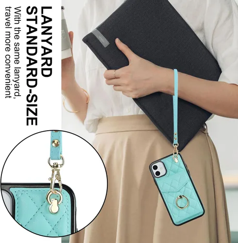 Vista 7 de Asuwish Funda de teléfono para iPhone 11 6.1 con protector de pantalla de vidrio templado y correa para la muñeca con bloqueo RFID, tarjetero