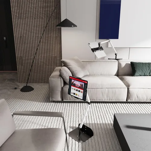 Vista 4 de Soporte para teléfono y tablet para cama, sofá y escritorio, base de doble peso, soporte elástico con brazo ajustable, compatible con iPad mini Air