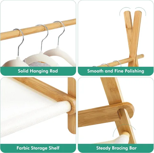Vista 5 de Jotsport Estante plegable de bambú para niños, con almacenamiento Farbico, pequeño armario abierto para sala de juegos, guardería, baby shower