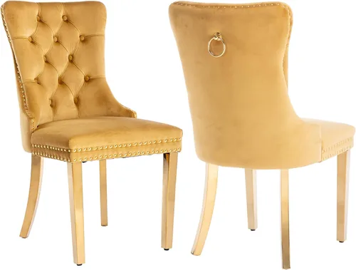 Vista 30 de Juego de 2 sillas de comedor de terciopelo beige, modernas sillas de cocina tapizadas