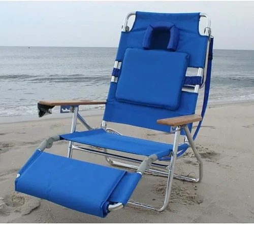 Vista 2 de Ostrich Silla de playa reclinable 3-N-1 de lujo acolchada para exteriores, color azul (paquete de 2)