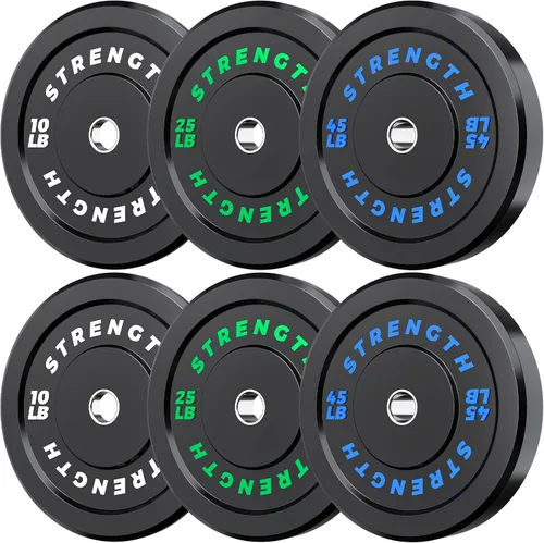 Vista 19 de Juego de Pesas Olímpicas de Parachoques de Goma - Placas de Barra de 2 Pulgadas para Entrenamiento de Fuerza en Gimnasio Casero