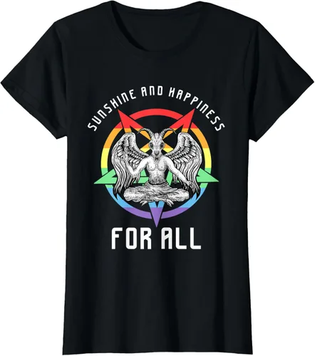 Vista 36 de Funny Sunshine and Happiness for All LGBT Gay Pride Baphomet Camiseta Negro