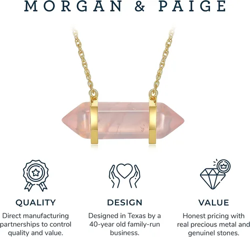 Vista 5 de MORGAN & PAIGE Quartz Crystal Necklace Chakra for Women Teens and Girls - 18K Yellow Gold Plated Sterling Silver Healing Dainty Pendant, Clear Stone
