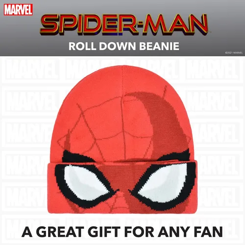 Vista 6 de Concept One Marvel Spider-Man Miles Morales Roll Down Cuff Beanie Hat, Knitted Winter Skull Cap