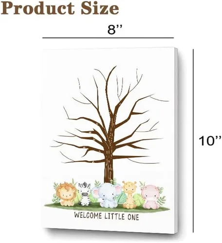 Vista 2 de Ggjgrpx Divertido árbol de huellas dactilares para baby shower, juego de fiesta de libro de invitados multianimales para baby shower, fiesta de baby
