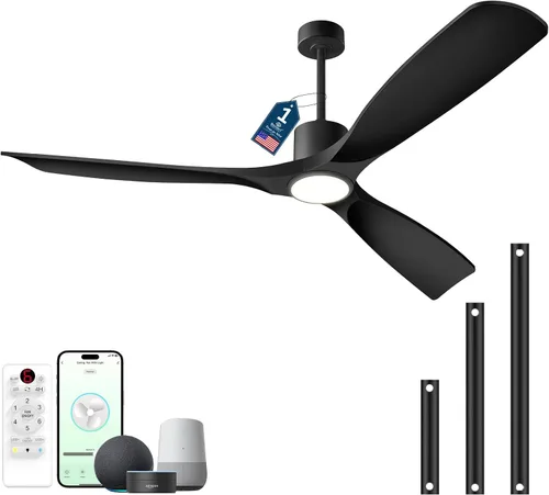 Vista 11 de Ventilador de techo inteligente de 52 pulgadas con luces, ventilador de techo para exteriores compatible con Alexa/aplicación/control remoto, motor