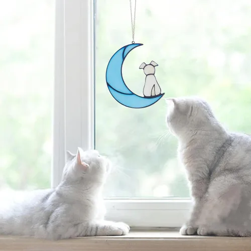 Vista 6 de GORGECRAFT Atrapasoles colgantes para ventana de perro y luna, adorno colgante para ventana, decoración del hogar, jardín, regalos para amantes