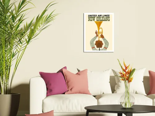 Vista 3 de New Orleans - Jazz Trumpet Player - United Air Lines - Vintage Airline Travel Poster c.1960s - Master Art Print (Unframed) 6in x 9in