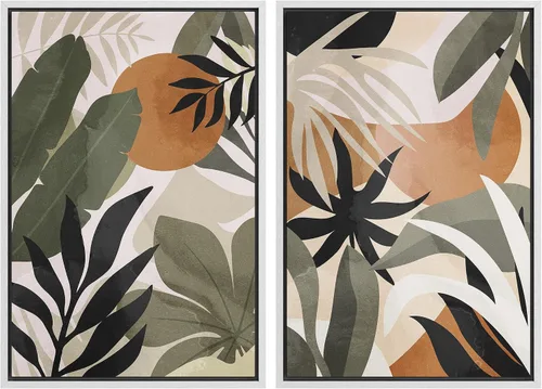 Vista 25 de SIGNFORD Lienzo enmarcado para pared, juego de arte geométrico retro de mediados de siglo, plantas forestales, ilustraciones con formas abstractas