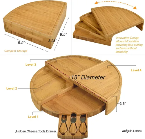 Vista 3 de Picnic at Ascot Tabla de queso/embutidos de varios niveles: diseño único patentado que almacena como una cuña