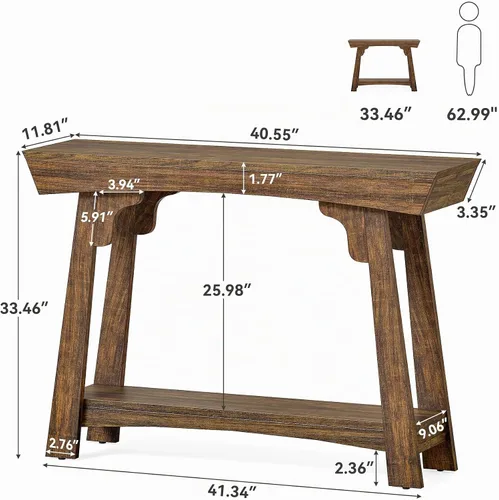 Vista 3 de LITTLE TREE - Mesa de consola de 41 pulgadas con almacenamiento, mesa de sofá de 2 niveles detrás del sofá, mesa de entrada estilo granja para sala