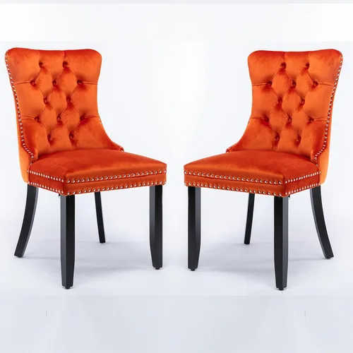 Vista 15 de Parson's Chairs - Silla de comedor tapizada de terciopelo de madera maciza con patas chapadas de acero inoxidable cromado, ribete de cabeza de clavo
