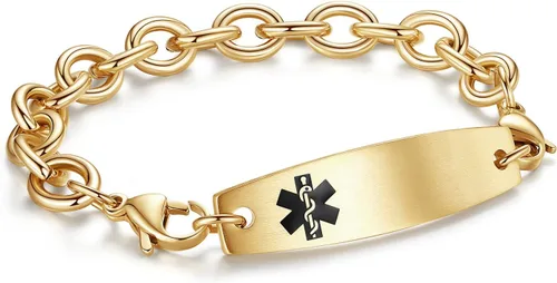 Vista 20 de LinnaLove Pulseras de identificación médica intercambiables Cadena de cable de acero inoxidable pulseras de alerta médica personalizables