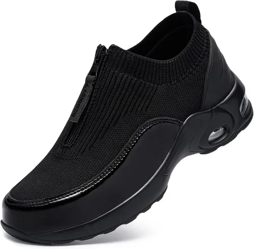 Vista 8 de FENLERN - Zapatos con punta de acero para mujer, tenis de seguridad ligeros con amortiguación de aire, zapatos de trabajo resistentes, fáciles