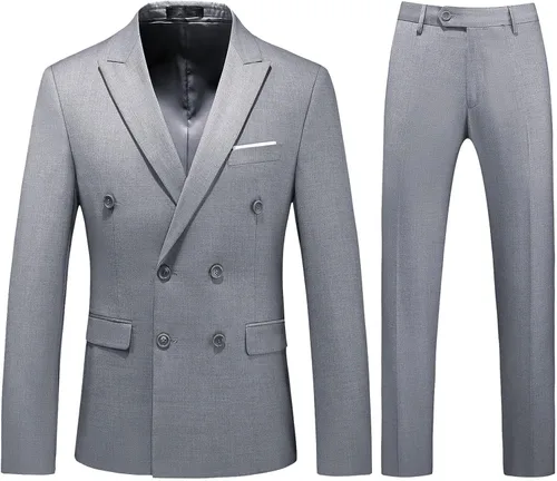 Vista 8 de KUDORO Trajes de doble botonadura para hombre, traje de esmoquin de 2 Negro