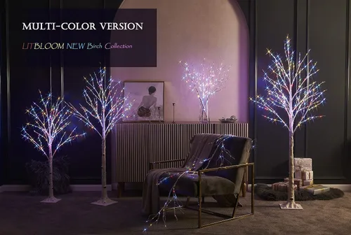 Vista 9 de LITBLOOM Árbol de abedul iluminado con ramas enchufables con 8 funciones, de 4 pies, 200 luces LED blancas cálidas y multicolor para decoración