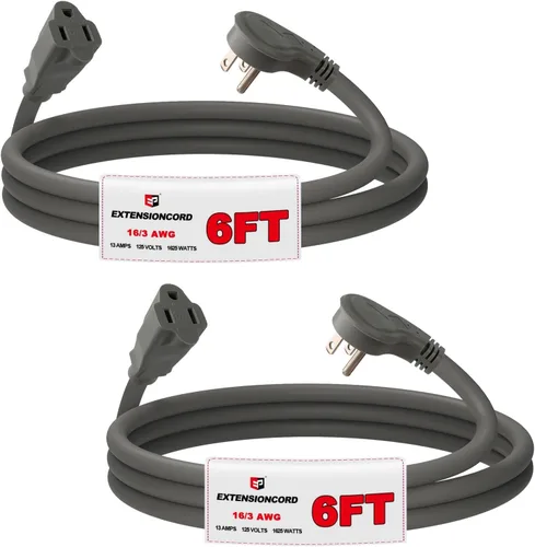 Vista 22 de EP Paquete de 3 cables de extensión de enchufe plano de 1 pie, cable de extensión de perfil bajo negro de 16 AWG de 3 clavijas para interiores