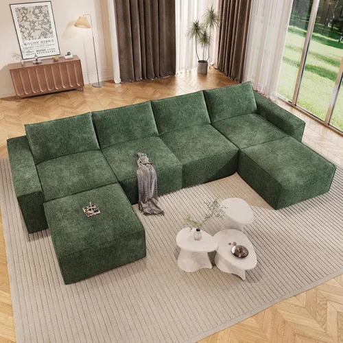 Vista 13 de Vesgantti Sofá Seccional Modular de 114" Sin Estructura, Moderno Sofá de 3 Plazas con Otomana y Asiento Profundo, Sofás de Nube Convertibles