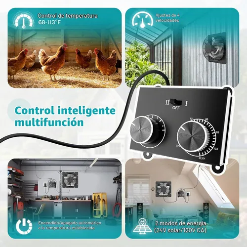Vista 5 de HG Power Ventilador de escape solar de 12 pulgadas con termostato y control
