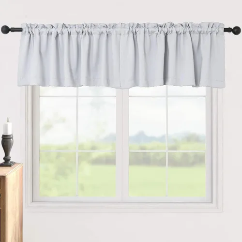 Vista 17 de Pickluc Cortinas opacas con cenefa de 18 pulgadas de largo, cortinas cortas con bolsillo para barra para ventana de cocina, baño, sala de estar Negro