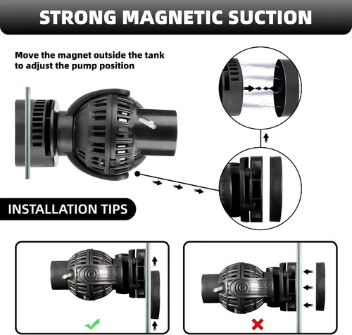 Vista 4 de Bomba de onda para acuario: 6W 1056GPH 360° Cabezal de potencia ajustable Bomba de circulación de pecera con base de succión magnética para agua