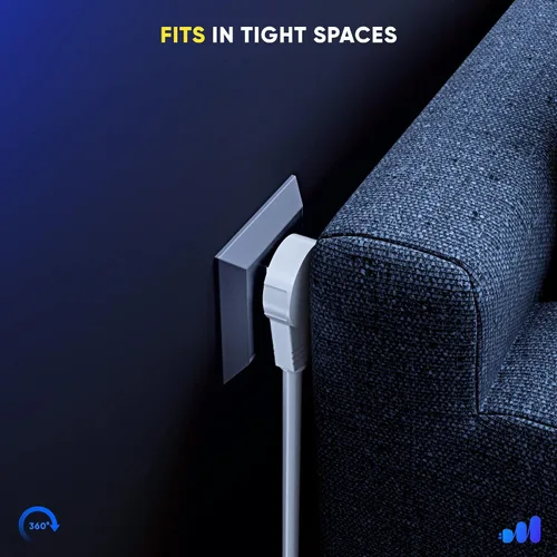 Vista 8 de Maximm - Cable de extensión de enchufe plano blanco de 1 pie, rotación de 360°, toma única, para interiores, calibre 16, 3 puntas, cable de tierra