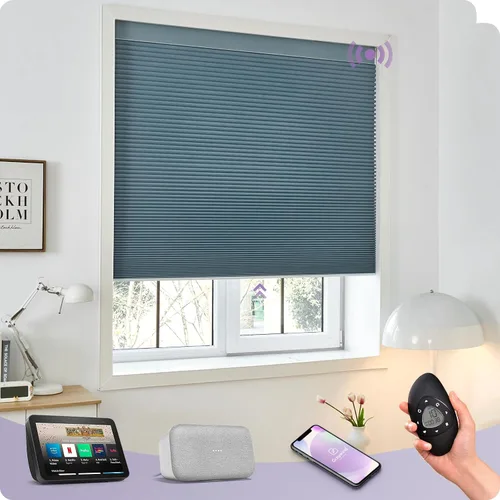 Vista 20 de Graywind Persianas celulares inteligentes personalizadas compatibles con Alexa Google, opacas, recargables, motorizadas, de 5/8 pulgadas, diseño