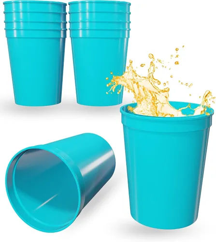 Vista 96 de PartyPrints Paquete de 100 vasos de plástico en blanco reutilizables de 10 a 12 onzas, vasos de estadio a granel, sin BPA, aptos para lavavajillas