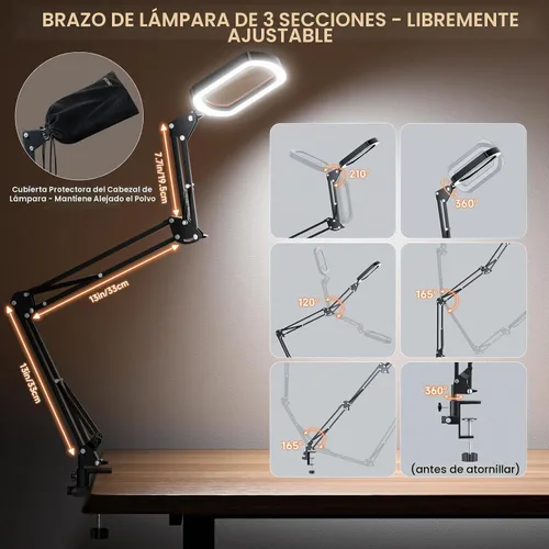 Vista 4 de Lámpara de aumento rectangular 10X, luz de aumento grande con 5 modos de Negro