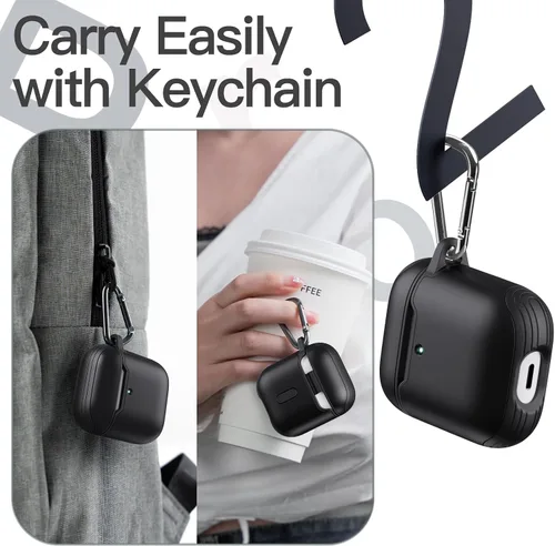 Vista 6 de JETech Funda para AirPods (1ª y 2ª generación), PC y TPU, funda protectora con llavero (negro)
