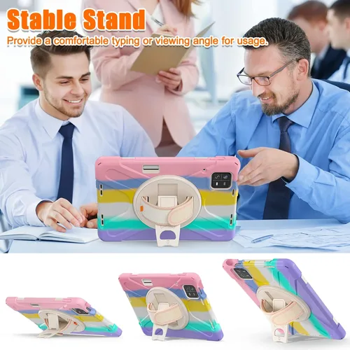Vista 3 de Funda para Xiaomi Mi Pad 6/Mi Pad 6 Pro, funda resistente a prueba de golpes de 11 pulgadas, soporte giratorio 360, correa de mano, correa de rosado