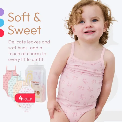 Vista 4 de Feathers Leafy Style - Body para bebé niña, súper suave, de una pieza para niños pequeños (paquete de 4)