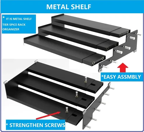 Vista 6 de Jojocross Organizador de especias para gabinete, almacenamiento de especias expandible de 3 niveles, ideal para armarios de cocina, armario, Negro