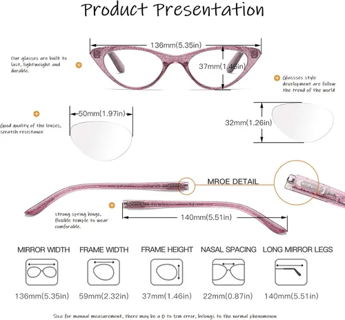 Vista 2 de Paquete de 4 lentes de lectura para mujer, diseño de ojo de gato, bisagras de resorte, lentes de moda para mujer