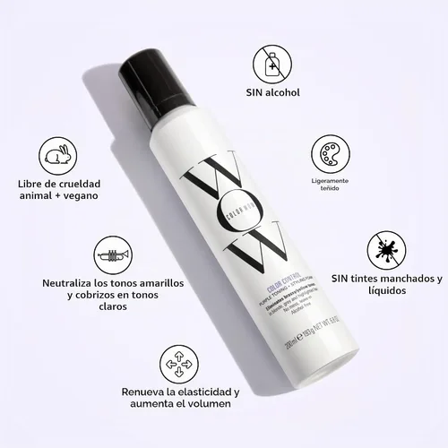 Vista 5 de COLOR WOW Espuma tonificante púrpura de control de color para cabello rubio