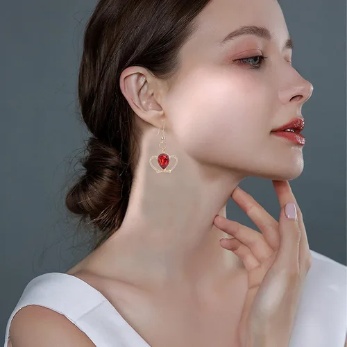 Vista 3 de 6 pares de aretes colgantes de corona de diamantes de imitación de cristal, joyería de reina para mujeres, madres y niñas, juego de joyas