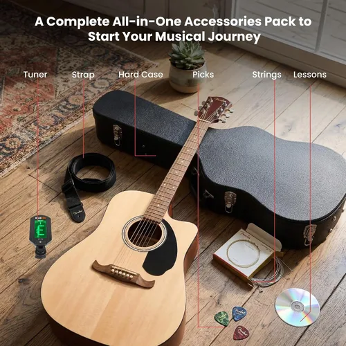 Vista 10 de Fender FA-125CE - Conjunto de guitarra electroacústica, Natural