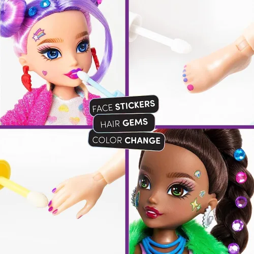 Vista 5 de Far Out Toys GLO-UP Girls Season 2 Erin Alternative Girl Fashion Doll, joyería deslumbrante, gemas para el cabello, accesorios, moda, pegatinas