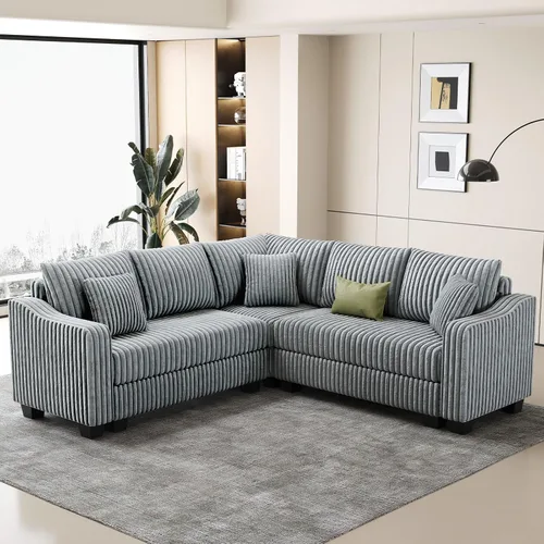 Vista 17 de Belffin - Sofá seccional convertible con chaise, sofá seccional en forma de L, sofá reversible de esquina tapizado para sala de estar, de corduroy