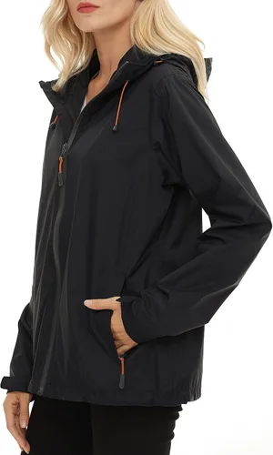 Vista 2 de LeSies Chaqueta impermeable ligera para mujer, con capucha, cortavientos ajustable y resistente al viento