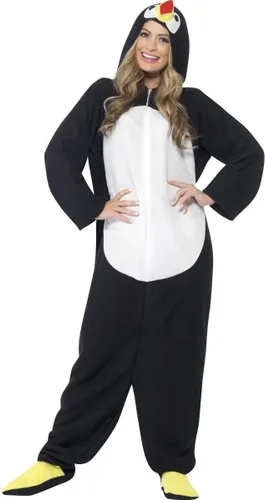 Vista 4 de Smiffys Disfraz de pingüino para hombre, con capucha todo en uno, negroblanco